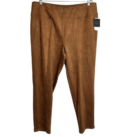 John Mark Womens Faux Suede Pull On Ankle Pants 1X Camel Cabana Tapered Legs New - Picture 1 of 7